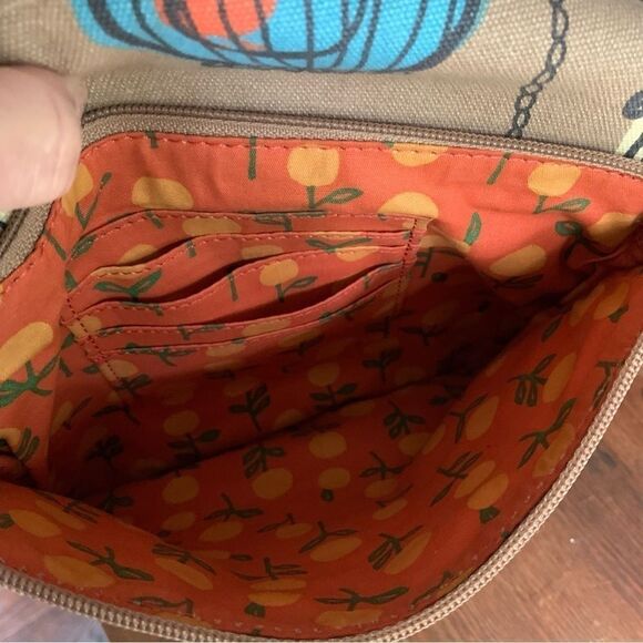 Fossil Canvas Leather Birdcage Messenger Crossbody Bag Tan - Picture 4 of 8